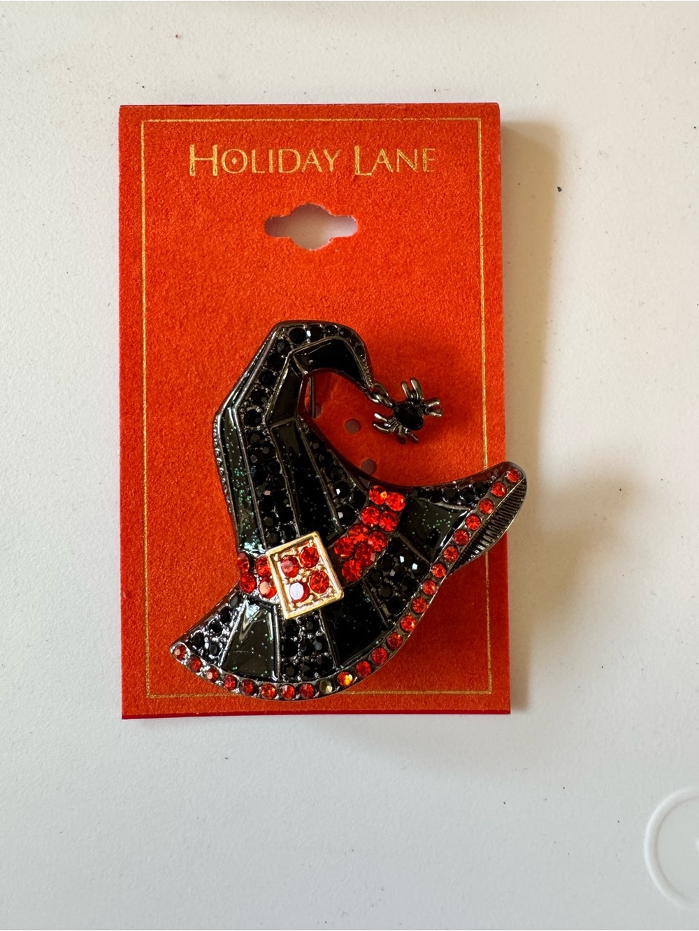 Holiday Lane Black Witch Hat Pin with Red Accents